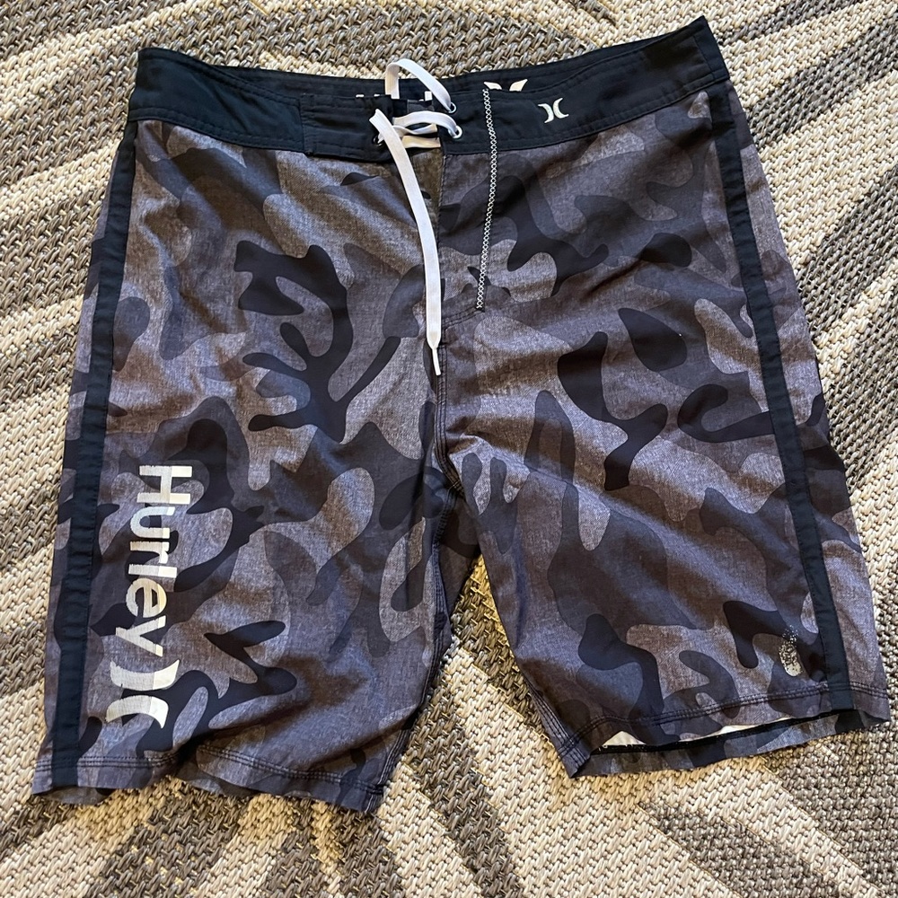Hurley Black and Gray Camo Swim Board Shorts